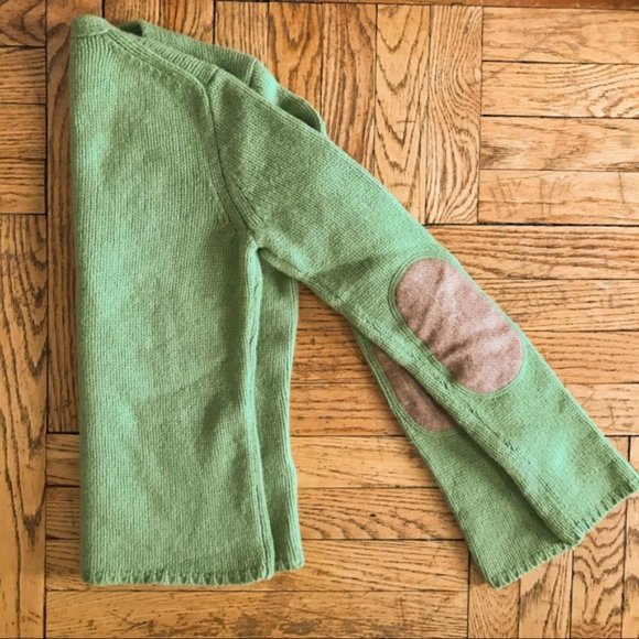 J. Crew Green V-Neck Sweater with Brown Elbow Patches - Picture 3 of 6